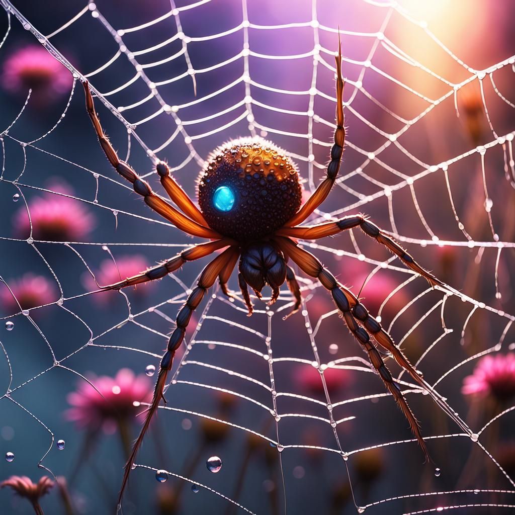 Flower Spiderweb at Midnight in Hyperdetailed Digital Art