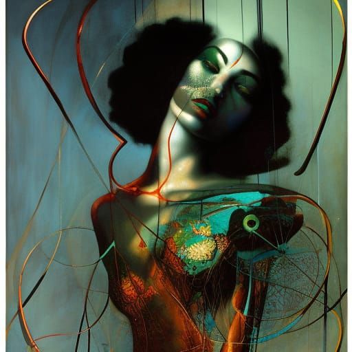 Girls in Blue, Green and Purple - Digital Art