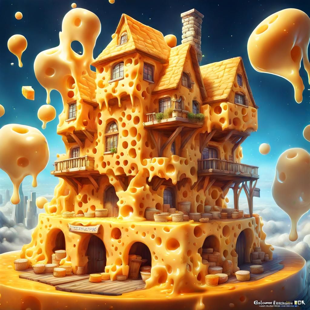 Cheese Building Fantasy Concept Art in Anime Style