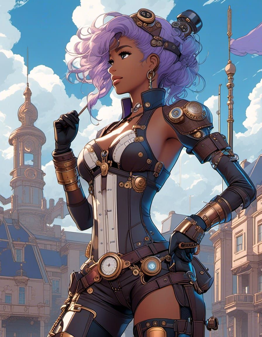 Animated Image of a centaur female dressed in Steampunk styl...
