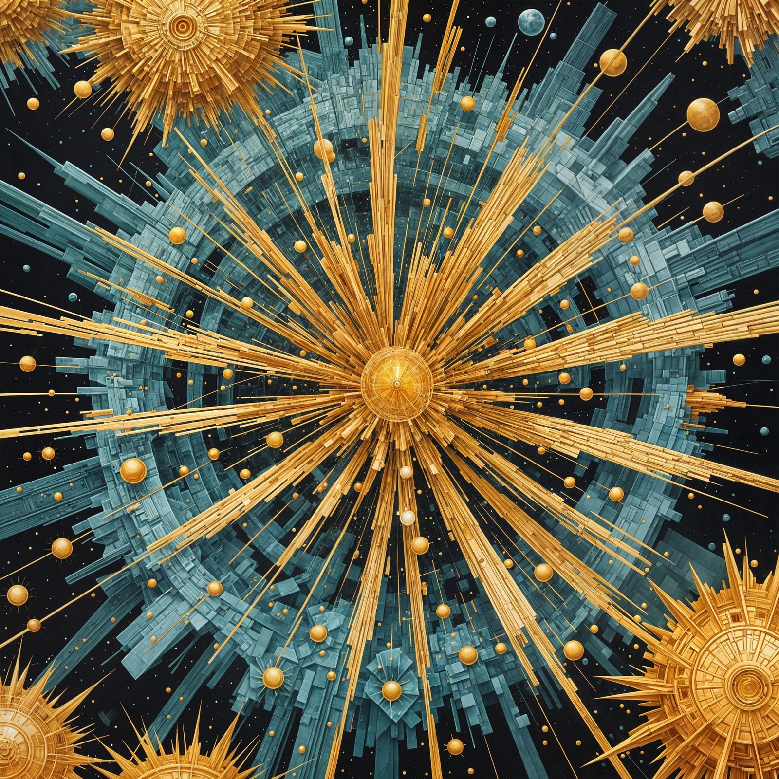 Surreal Cubist Big Bang Explosion in Contrasting Colors