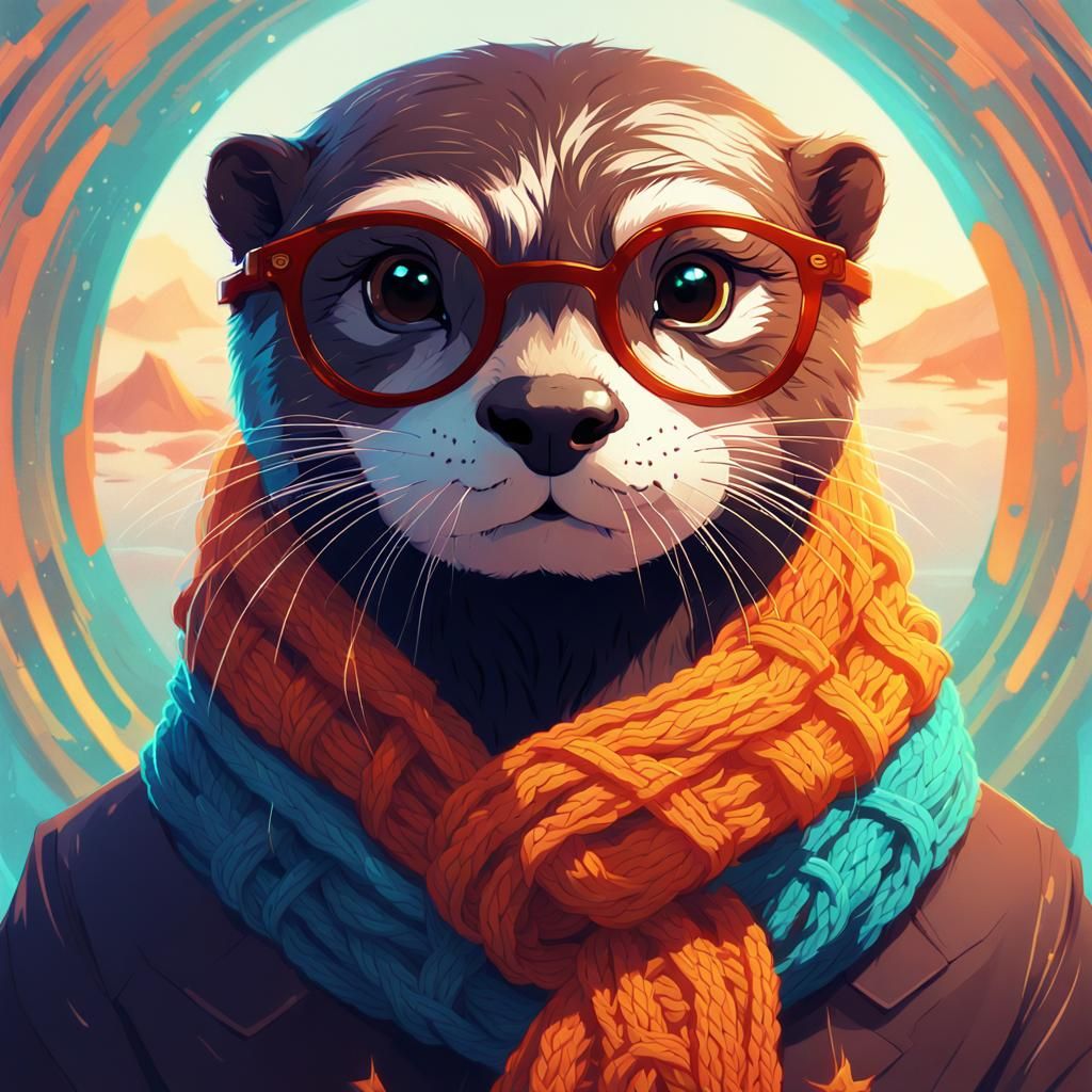 Otter Portrait in Art Nouveau Style