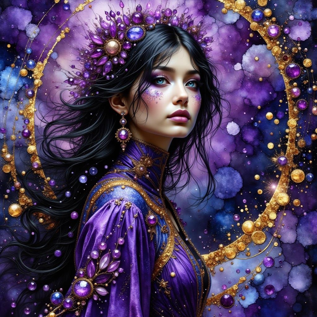 Enchanted Sorceress in Majestic Heliotrope Robes