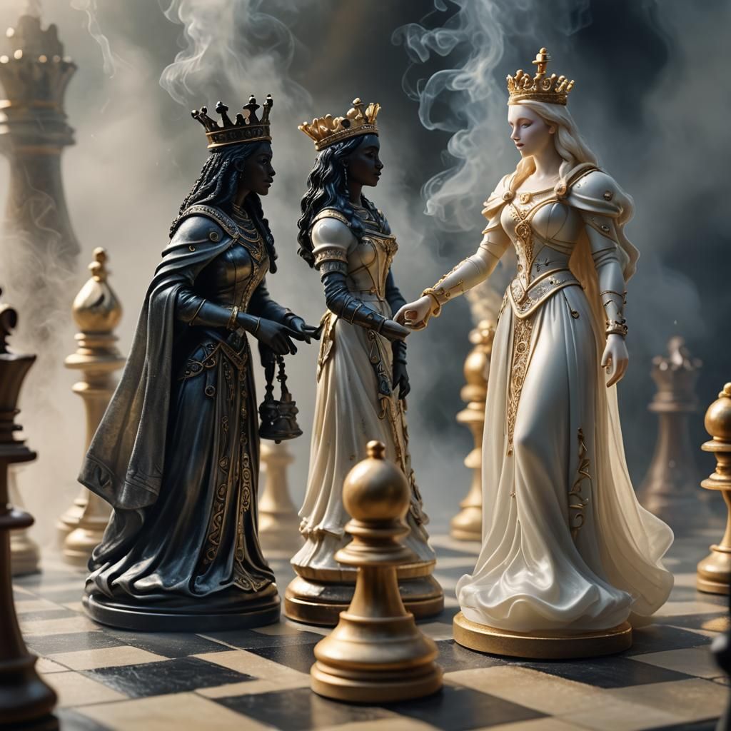 Chess Battle in Ethereal, Misty Light