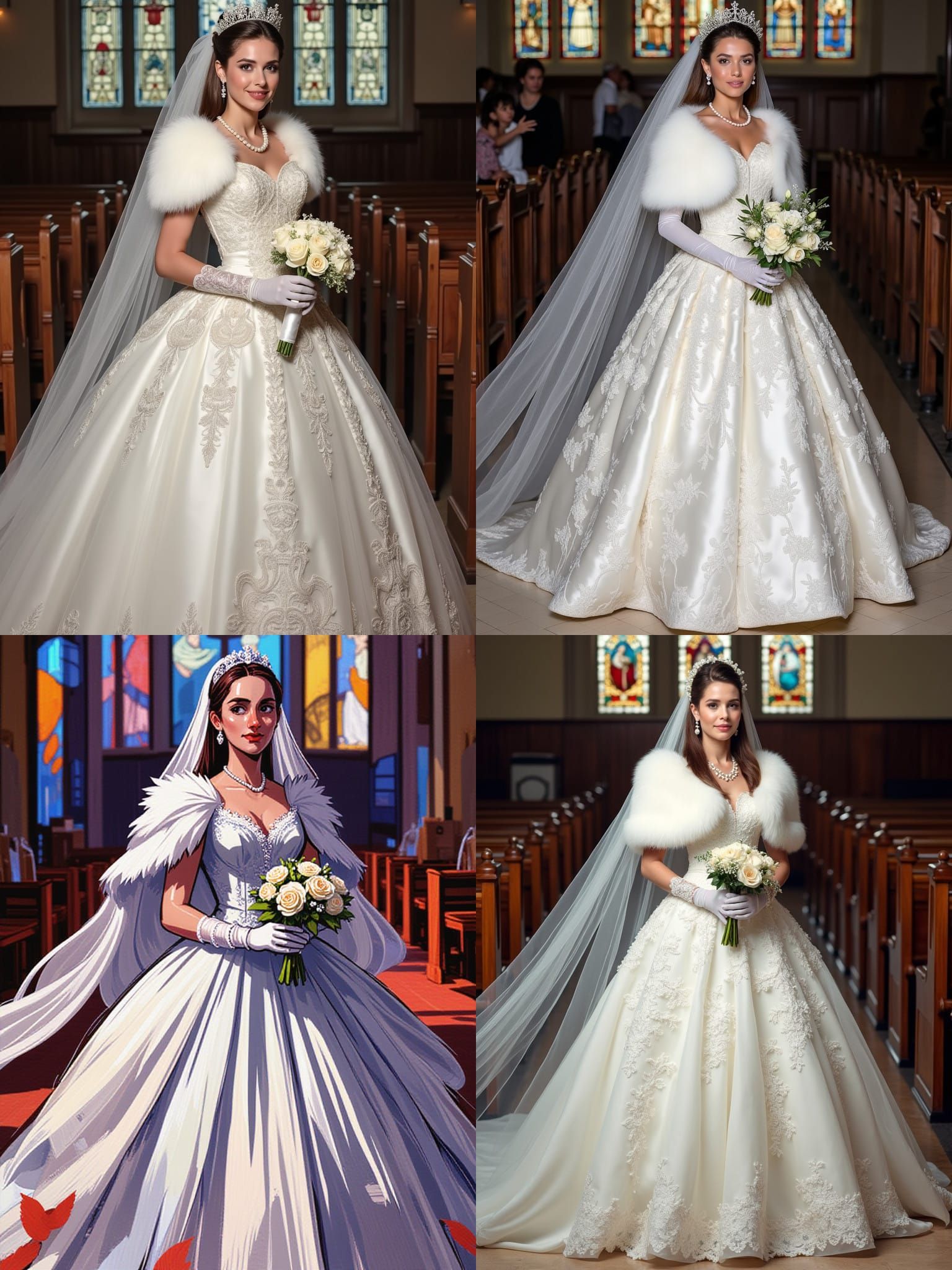 Elegant Bride in White Satin Gown with Lace Veil