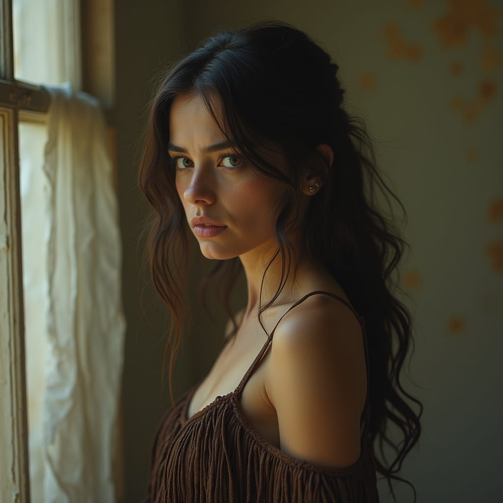 Sorrowful Woman in Profile, Art Nouveau Style