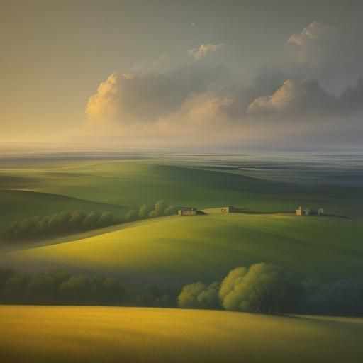 Romantic Landscape Painting of Sweeping Sky