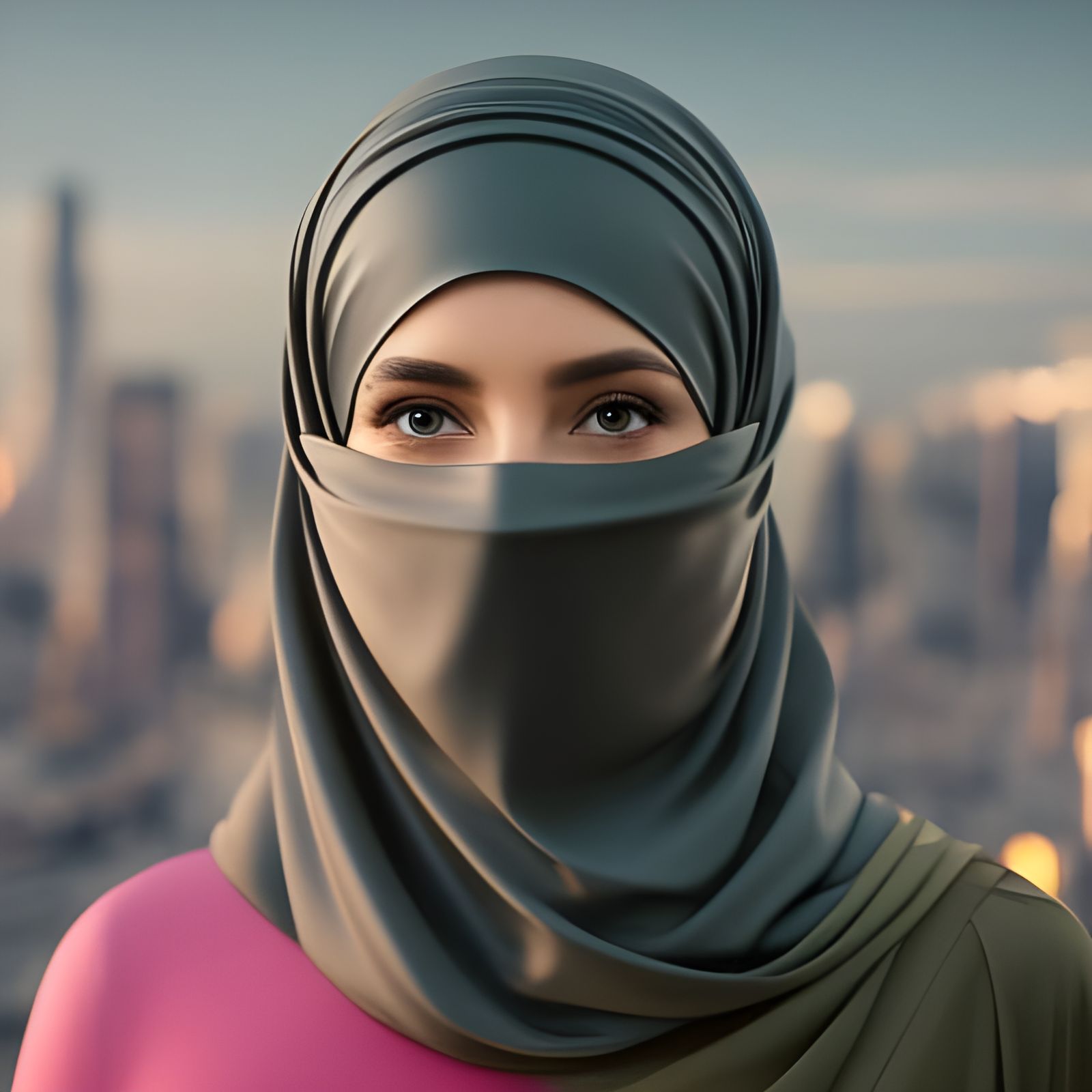 Futuristic Niqab Woman Portrait in Hyperrealistic Style