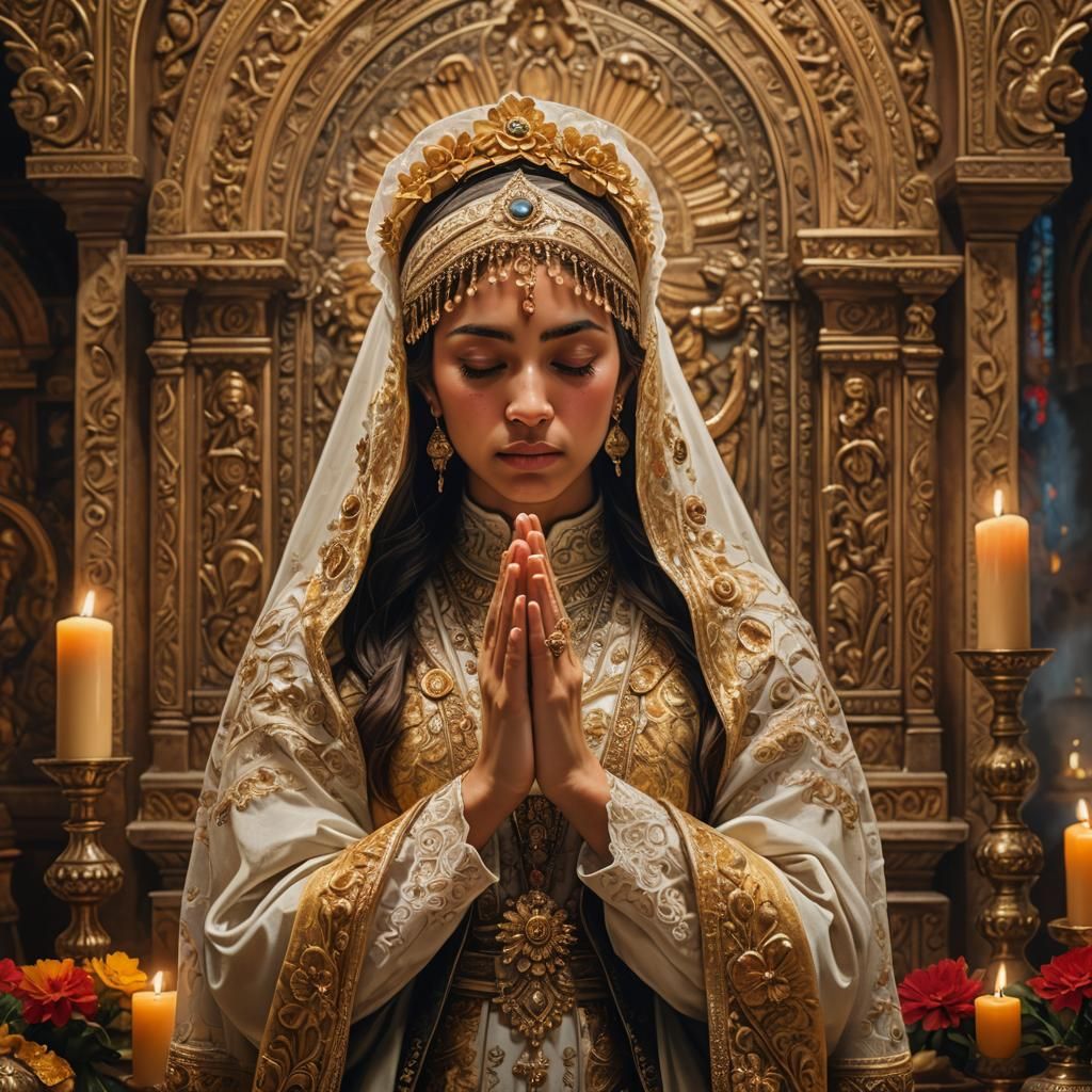 Baroque Painting of Praying Mexicana Woman