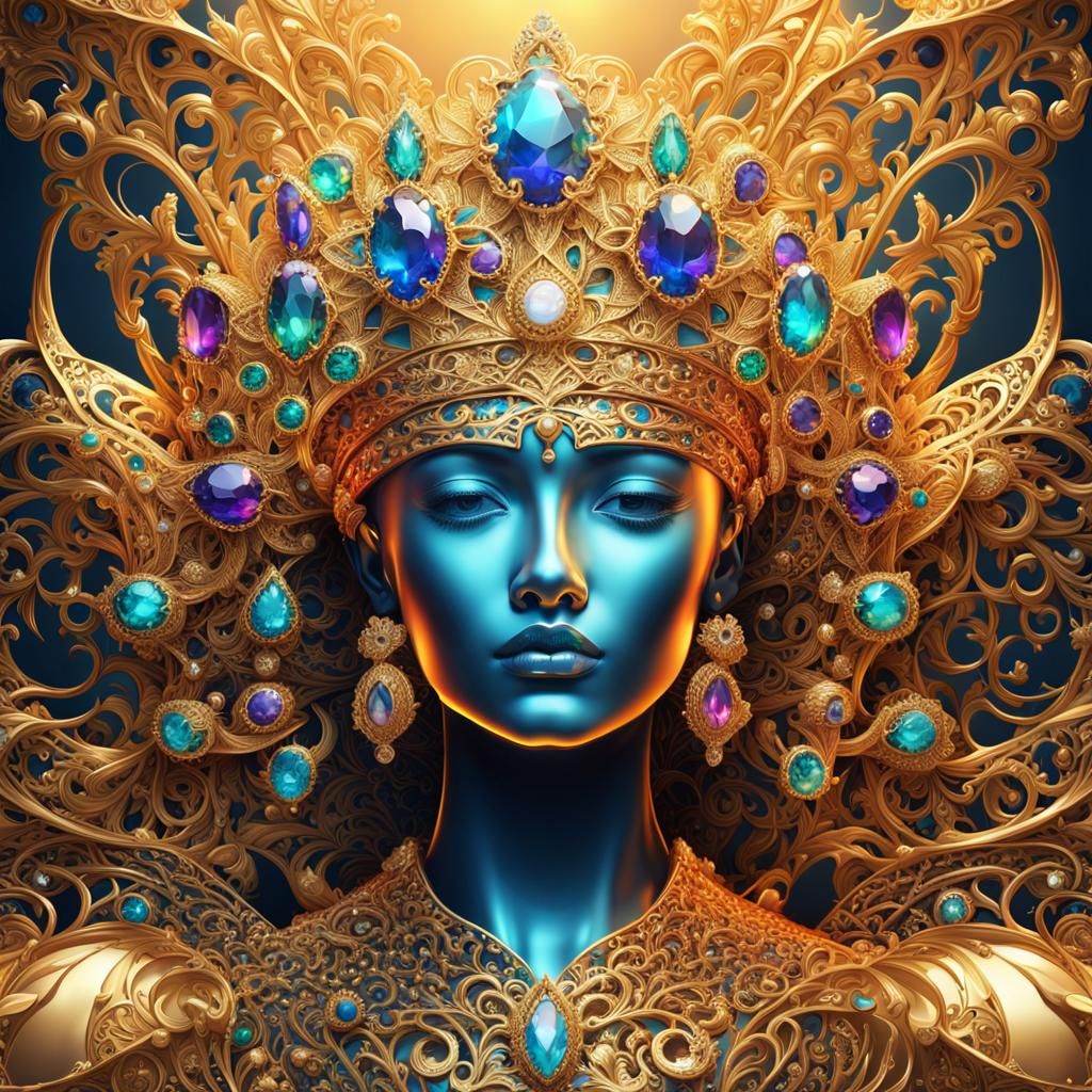 Golden Crown with Precious Stones, Hyperrealistic Art