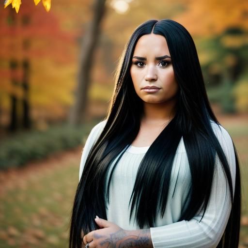 Demi Lovato with Extremely Long Hair in Autumn
