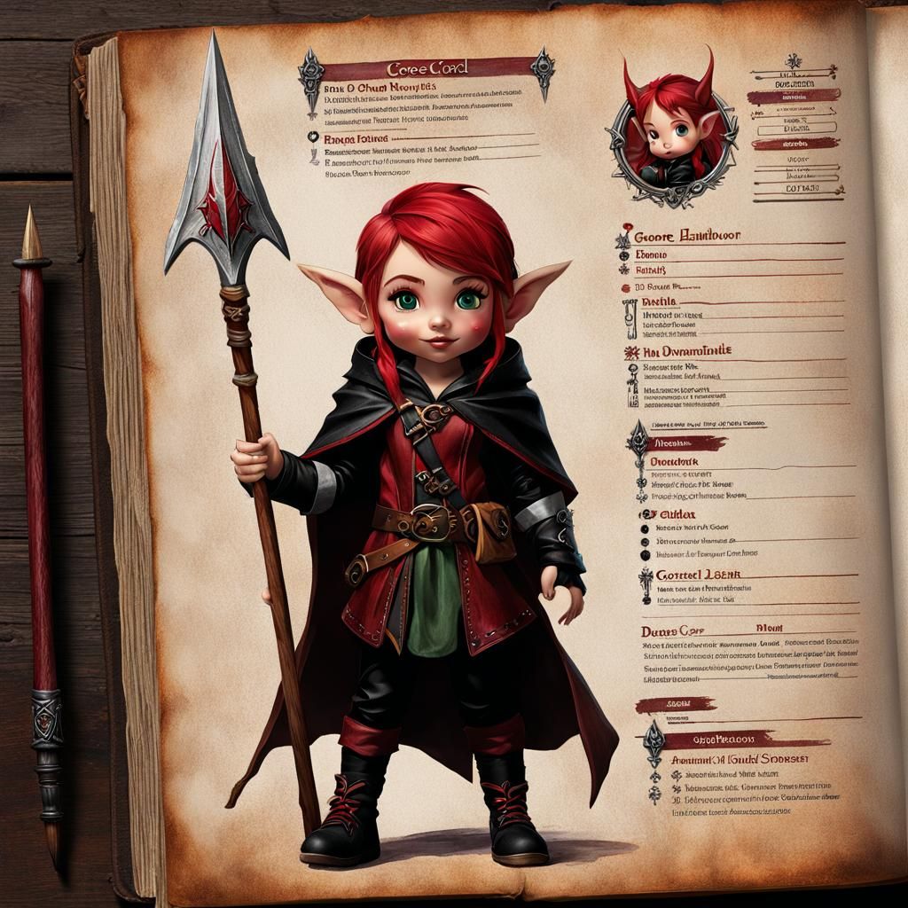 Halfling Rogue Character Sheet in Dollcore Style
