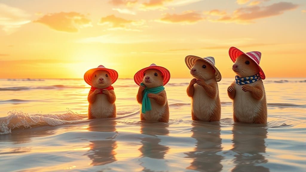 Whimsical Elephants at Sunset in Impressionist Style