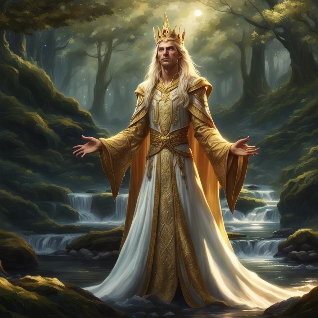 Golden Elf Lord with Gem Crown, Fantasy Art