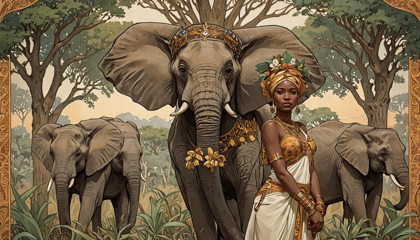 African Queen Poster Art in Mucha Style