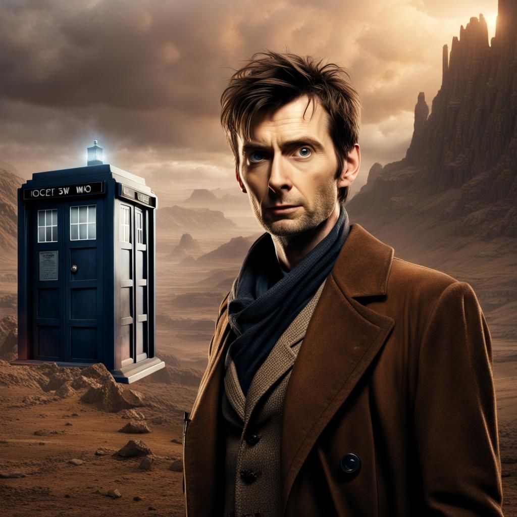 David Tennant Doctor Who Beside Tardis