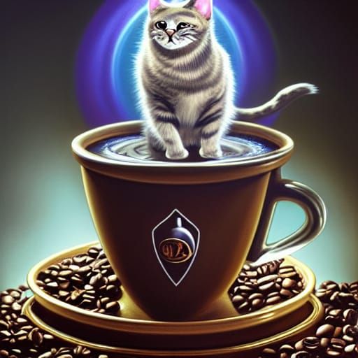 Coffee Cup Ghost Cat in D&D Style