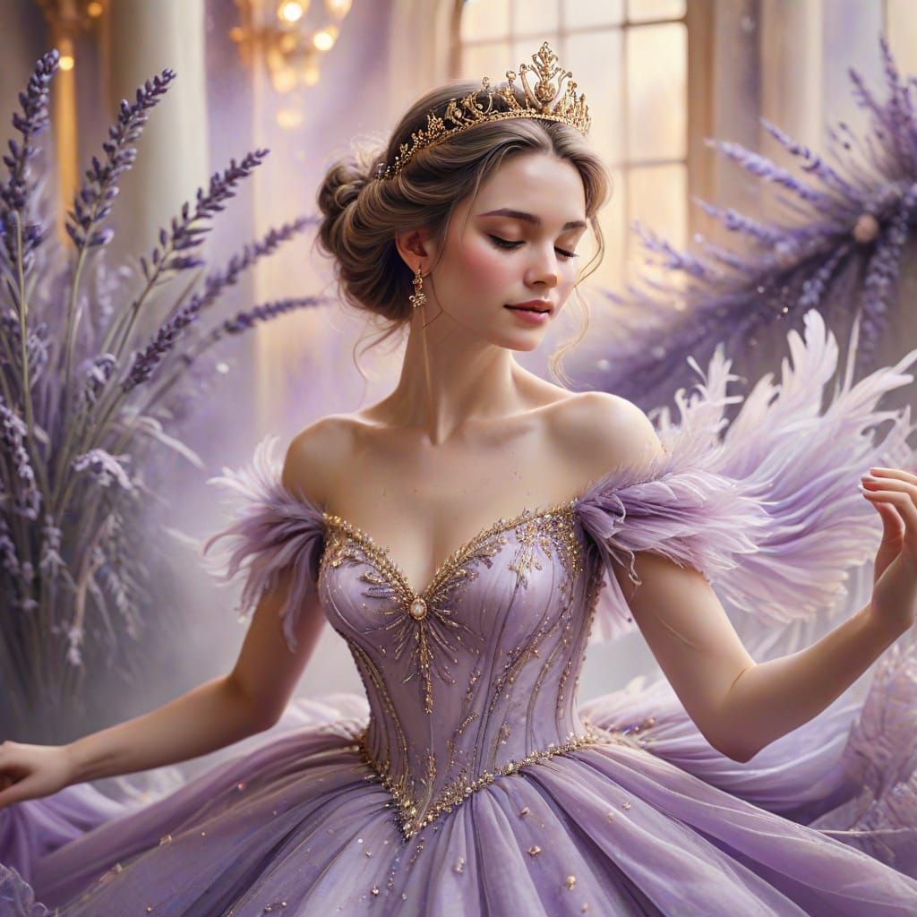 Princess Dancing in Lavender Gown: Watercolor Art