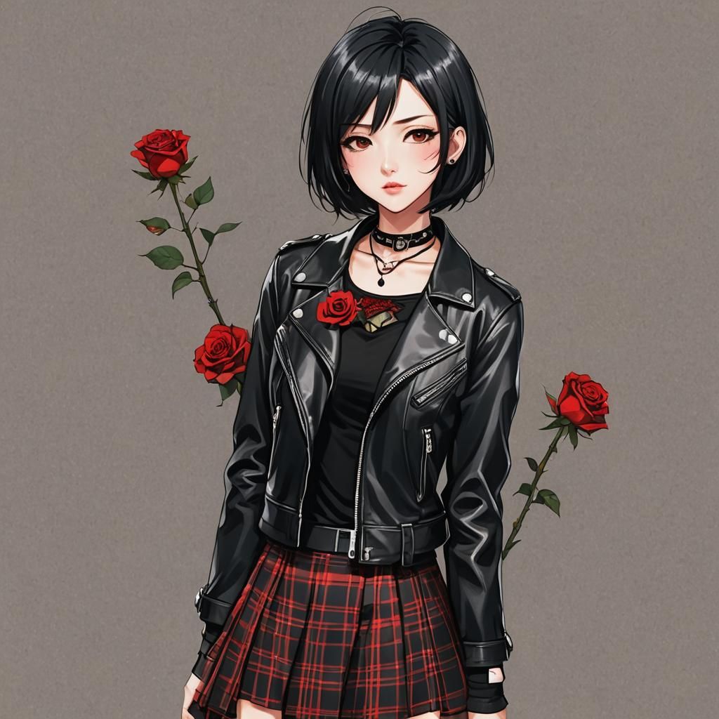 Nana Osaki with Red Rose in Anime Style