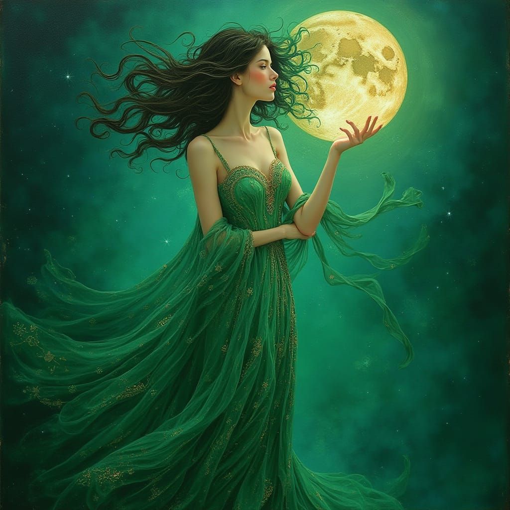 Emerald Maiden in Art Nouveau Style