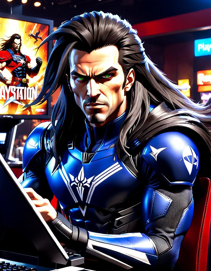 Ripped Mullet Guy (emulating gaming character's style)