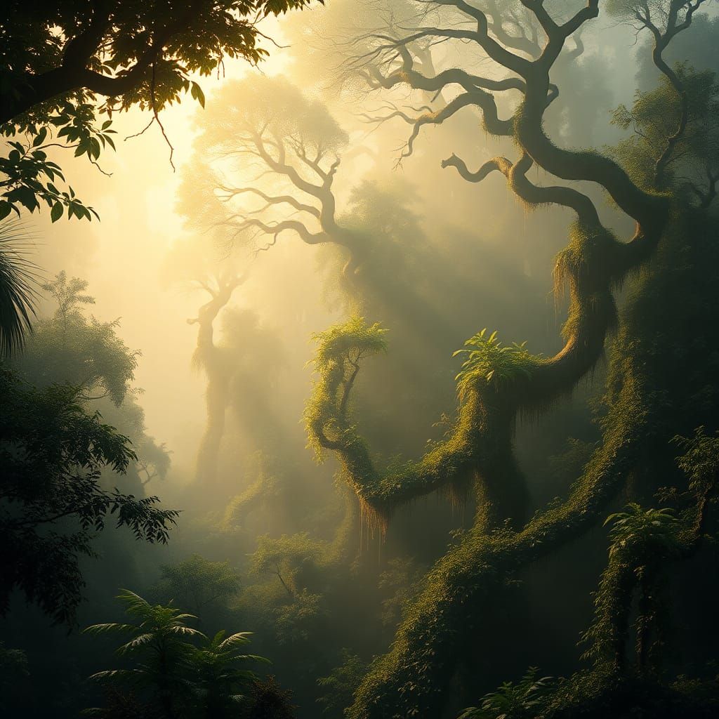 Misty Rainforest Landscape in Matte Painting Style