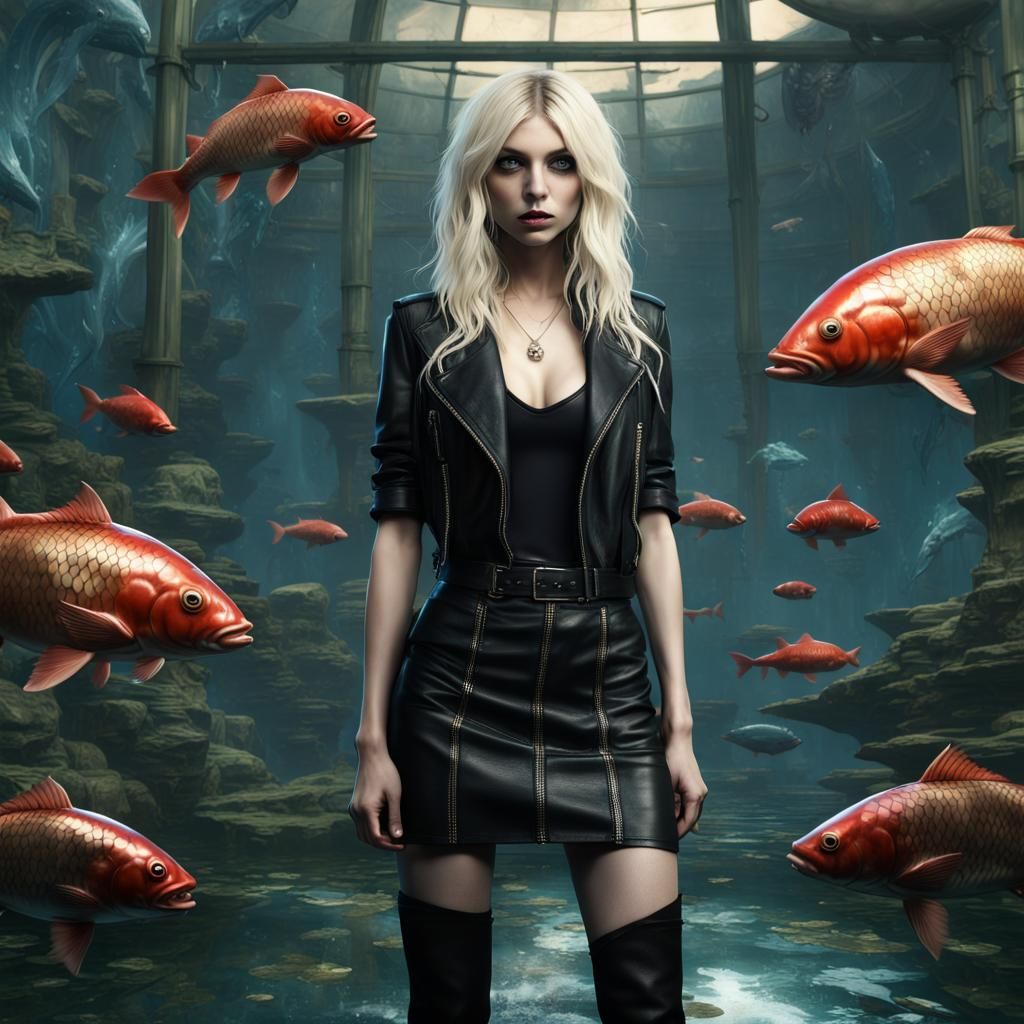 Taylor Momsen in Leather Before Aquarium, Fantasy Art