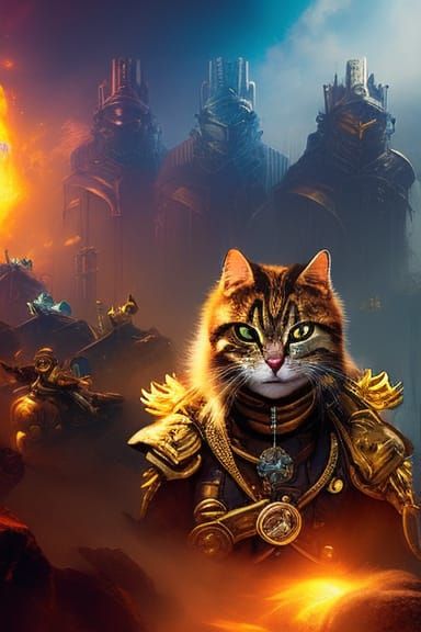 Golden Steampunk Cat Warrior Concept Art