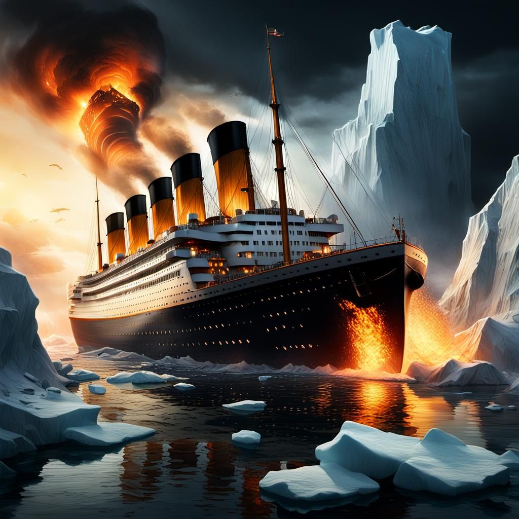 Titanic Sinking in Icy Waters: Digital Art