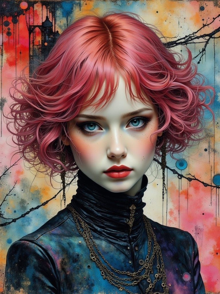 Gothic Surreal Portrait in Mixed Media Style