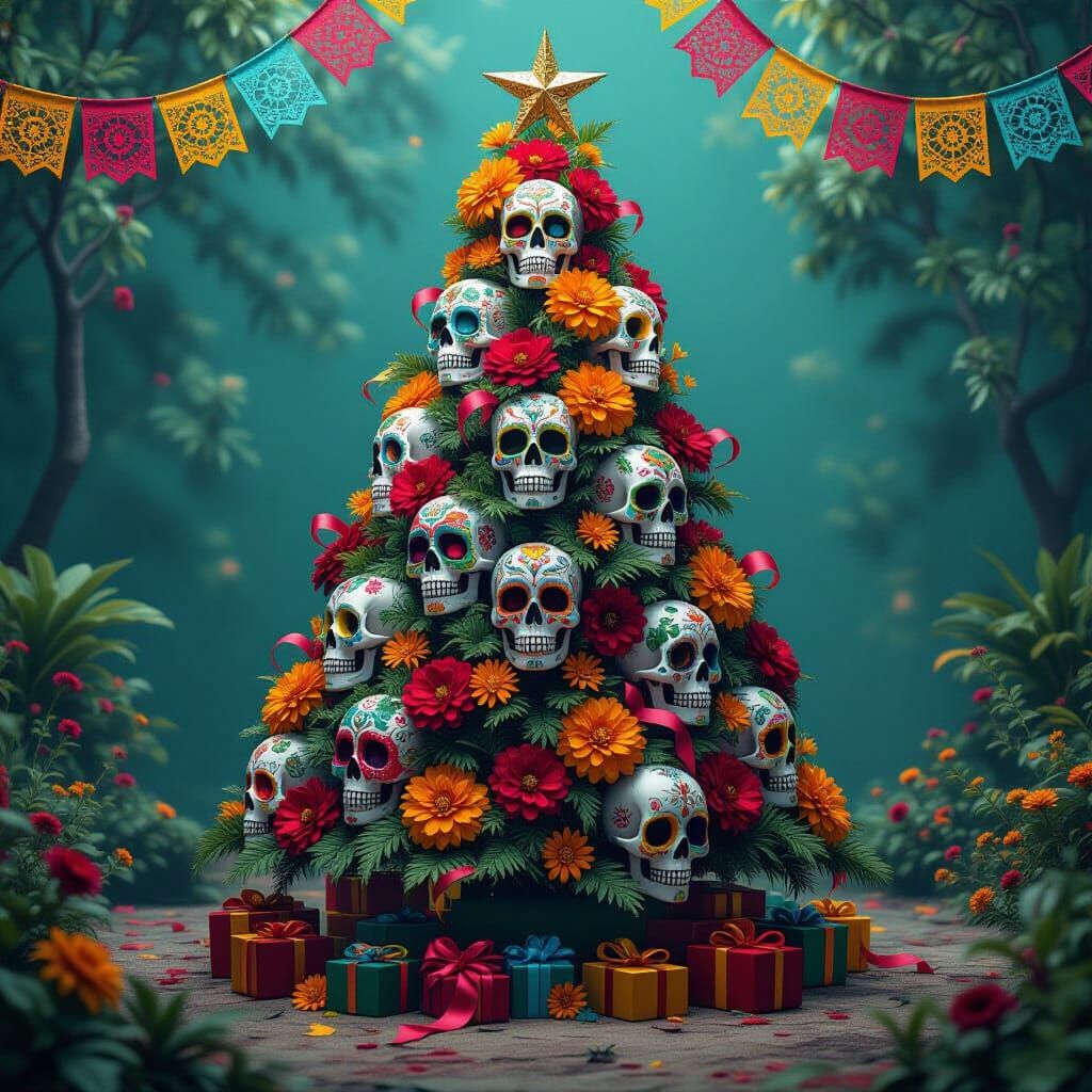 Day of the Dead Christmas Tree with Sugar Skulls
