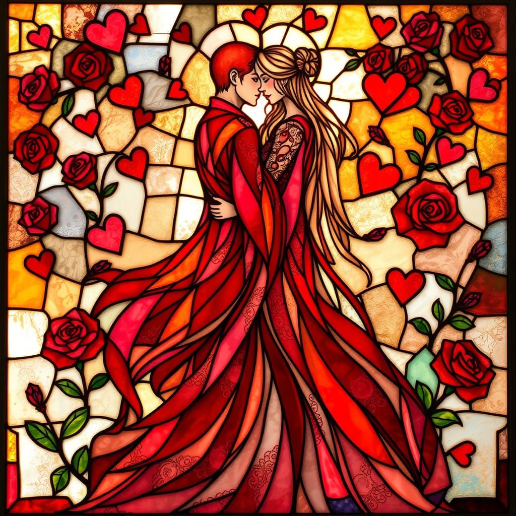 Ethereal Stained Glass Valentine's Day Scene