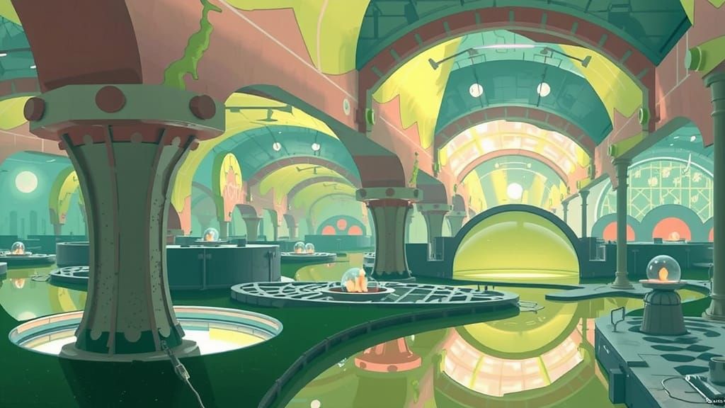 Subterranean City with Waterfalls in Visionary Style