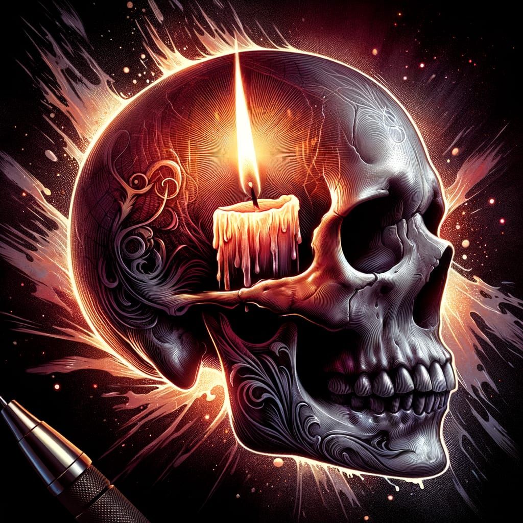 Candle in Skull Tattoo Stencil Concept Art