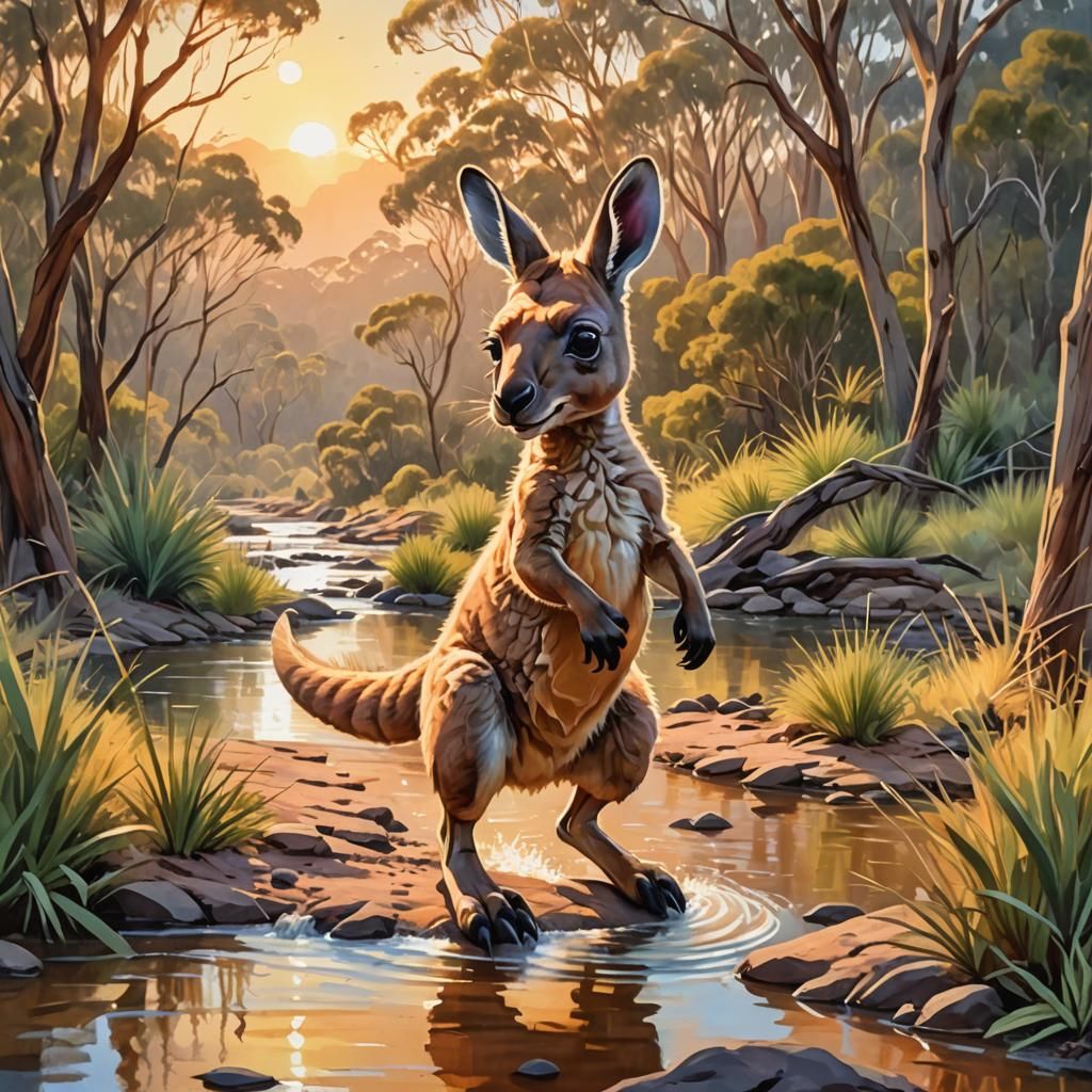 Cute Kangaroo Baby Bounding Through Australia