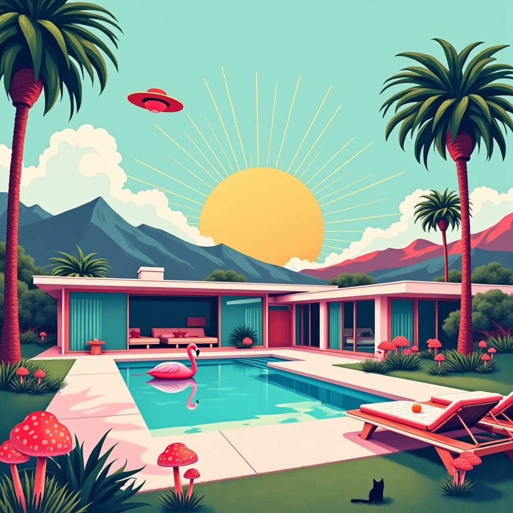 Palm Springs House by Beach Graphic Illustration