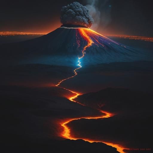 Volcano Eruption in Starry Night: Cosmic Landscape