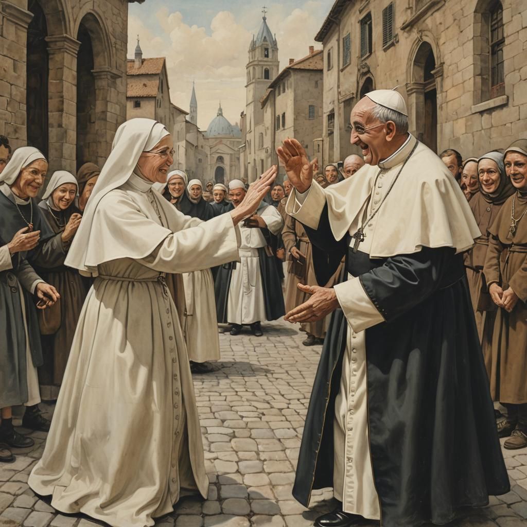 timid nun and pope franciscus high-fiving