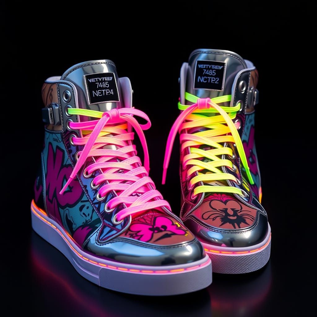 Sleek High-Top Sneakers in Futuristic Cyberpunk Style