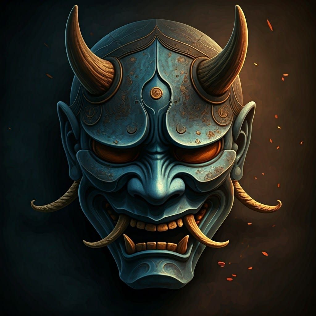 Ancient, Weathered Oni Mask in Chiaroscuro