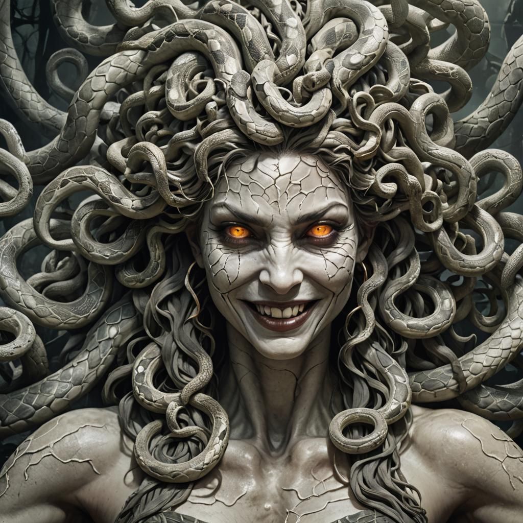 Sinister Medusa Portrait with Glowing Eyes
