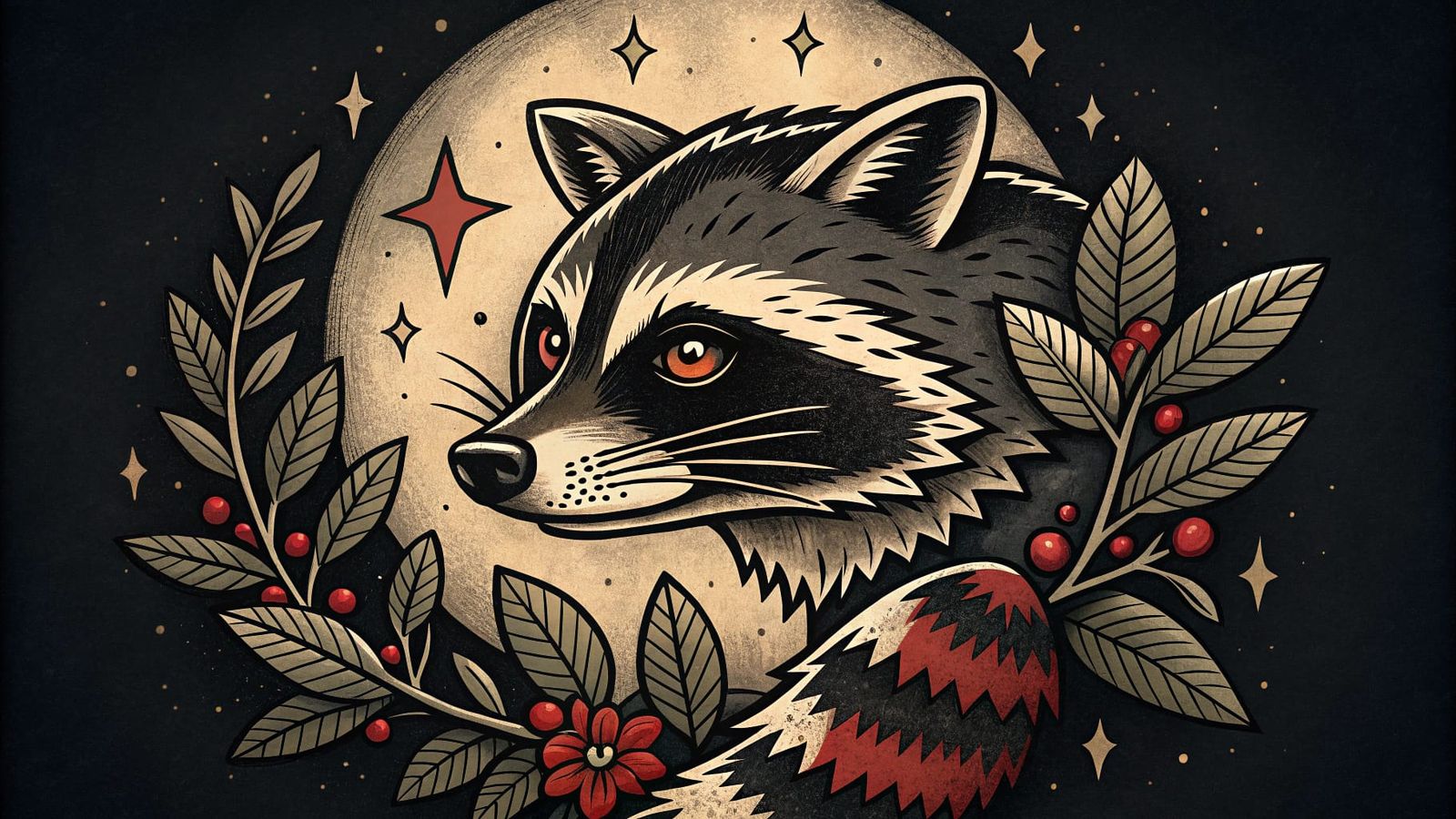Vintage-Inspired Raccoon Tattoo in a Sailor Jerry Style
