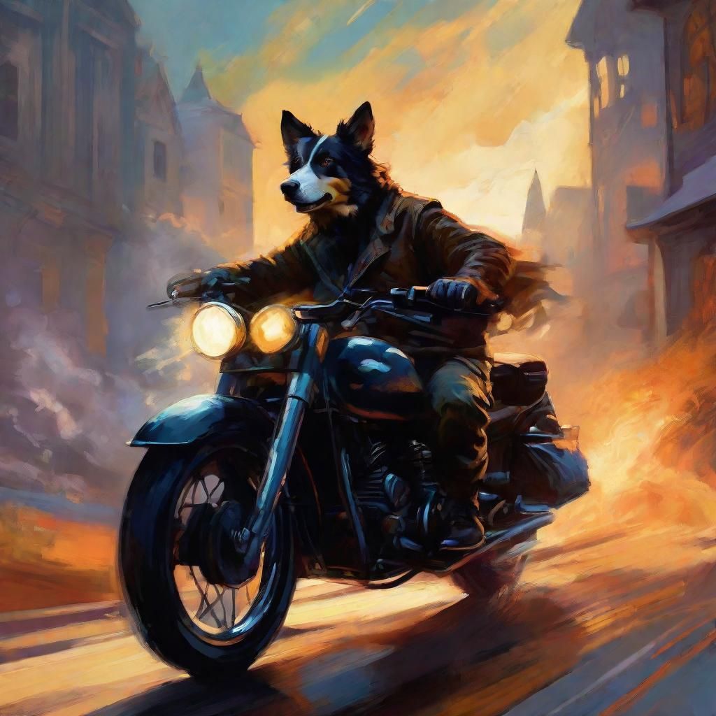 Australian Shepherd Races on Mystical Highway as Oil Paintin...