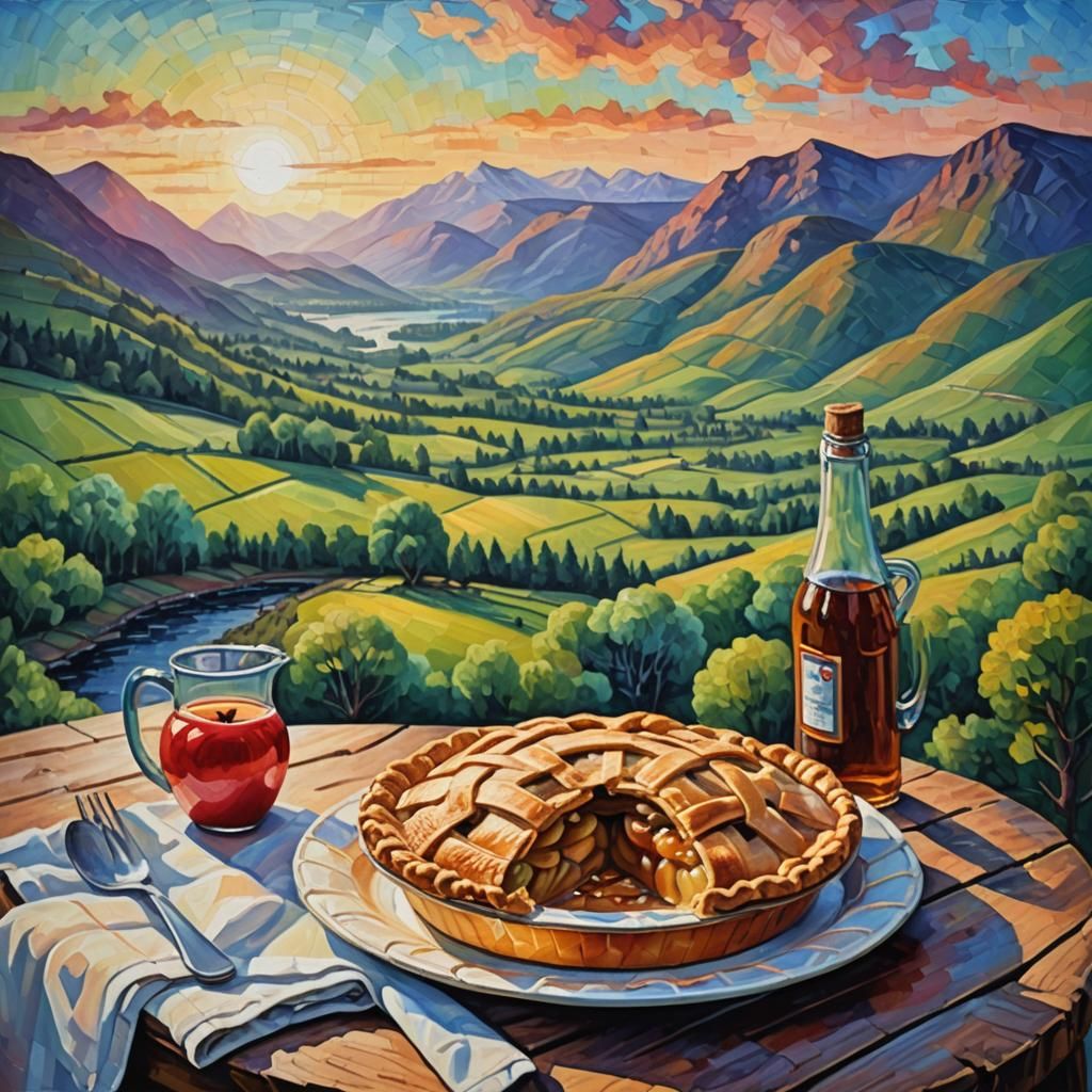 Apple Pie Still Life: Neo-Impressionist Oil Painting