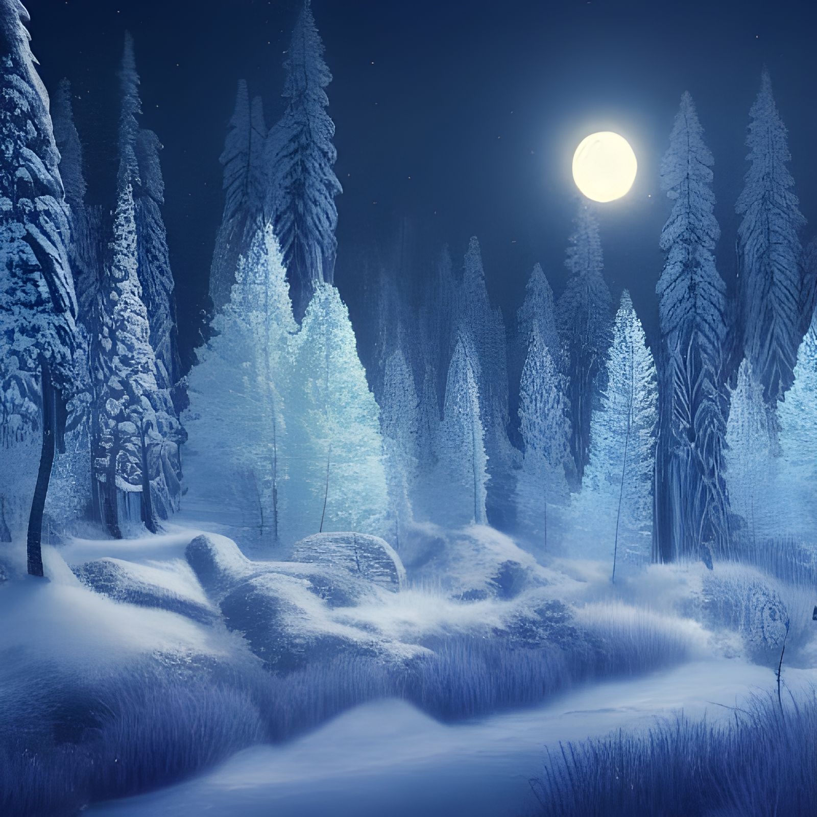 Moonlit Snow Forest: A Fantastical Winter Scene