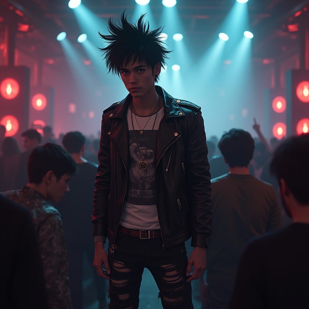 Hyper-Realistic Punk Icon in Neon-Lit Nightclub