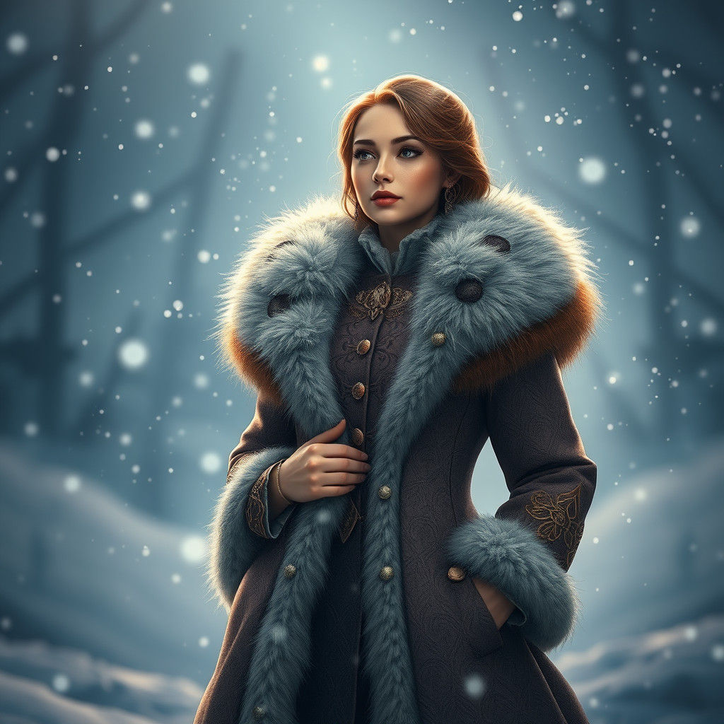 Winter Woman in Snow, Hyperdetailed Concept Art