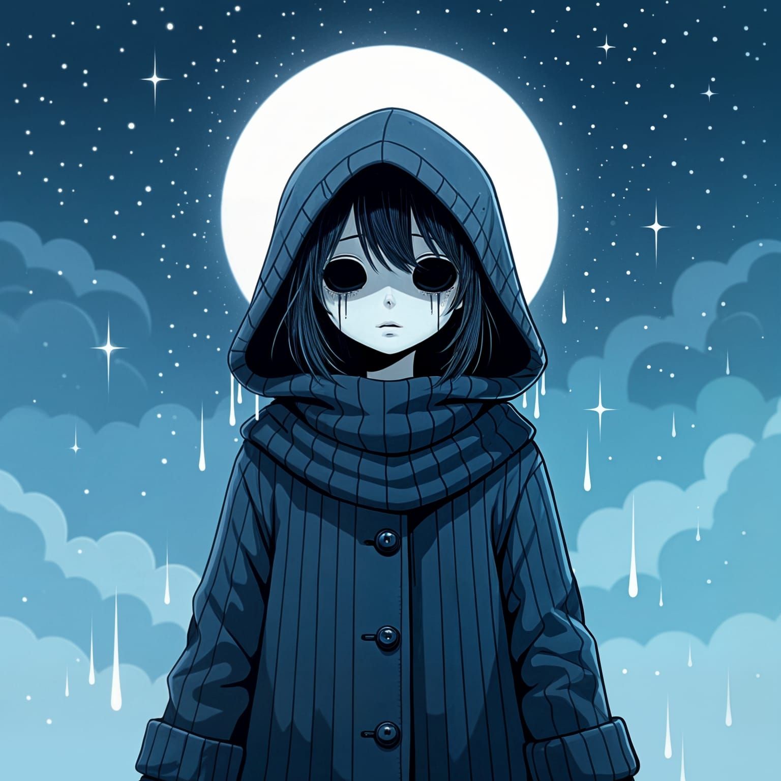 Ethereal Needle Girl Under Starry Sky