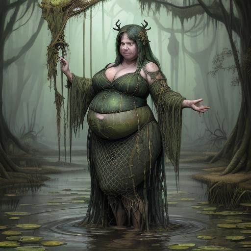 Morbidly Bloated Maiden in Swamp, Fantasy Art