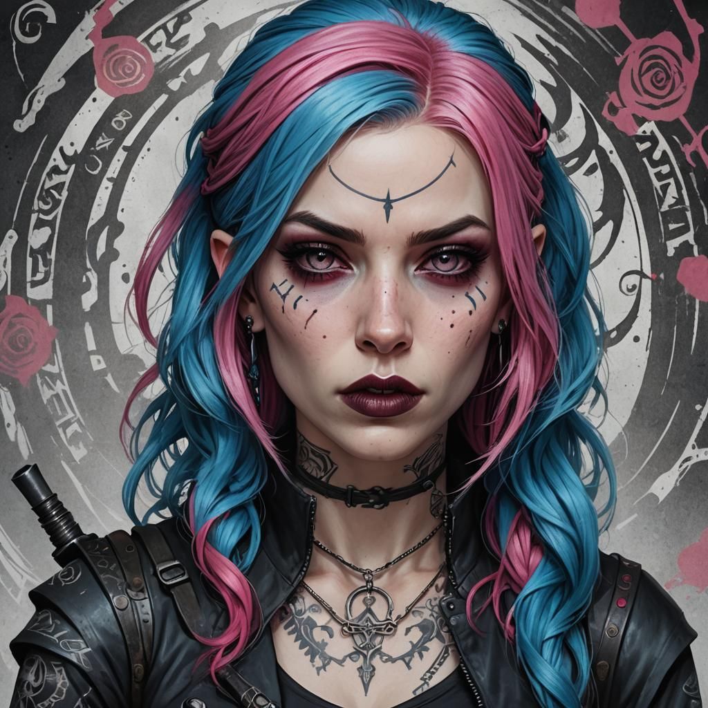 Hyperrealistic Gothic Rogue Assassin with Pink Hair